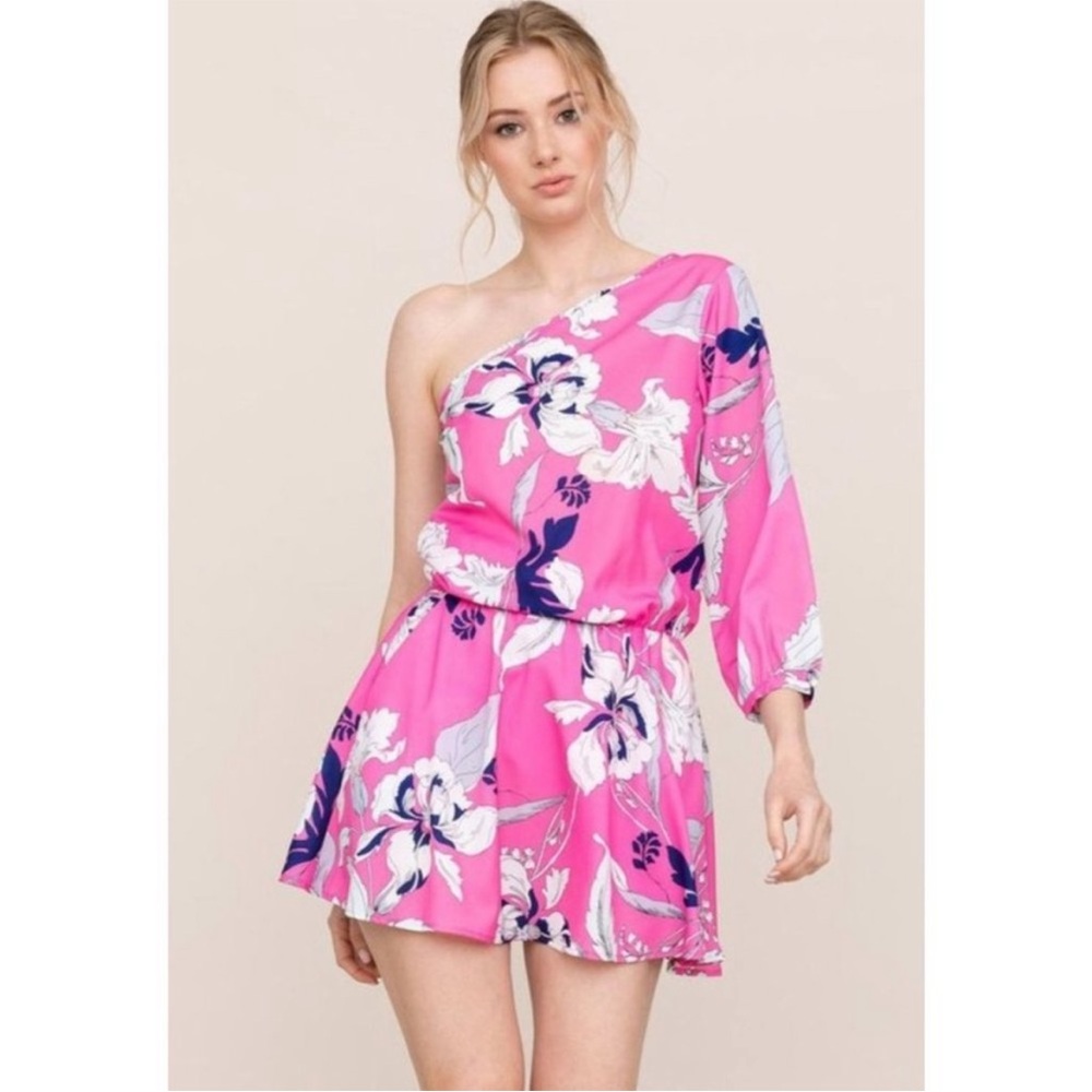 Yumi Kim One Shoulder Floral Dress Eastern Garden Pink Size Small